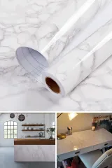 Beyaz Mermer Desenli Kaplama Kağıdı 5 Metre