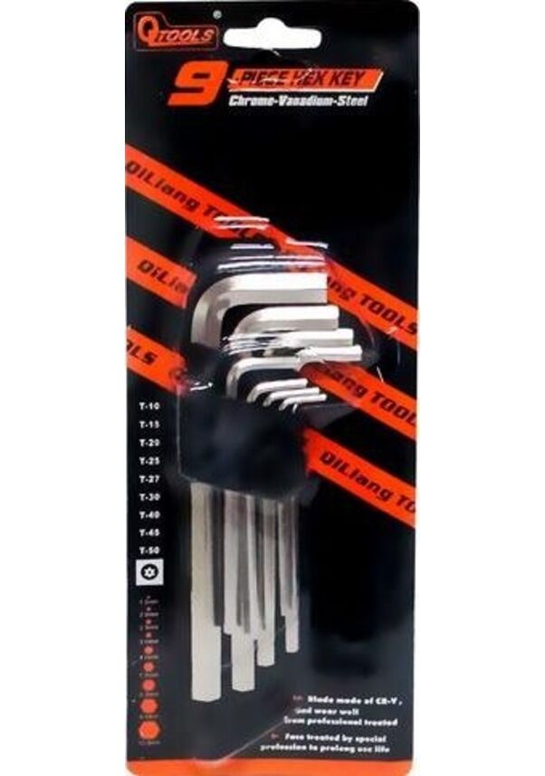 QTOOLS 9 PARÇA ALYAN ALLEN SETİ UZUN DÜZ ALYAN TAKIMI 1 SET